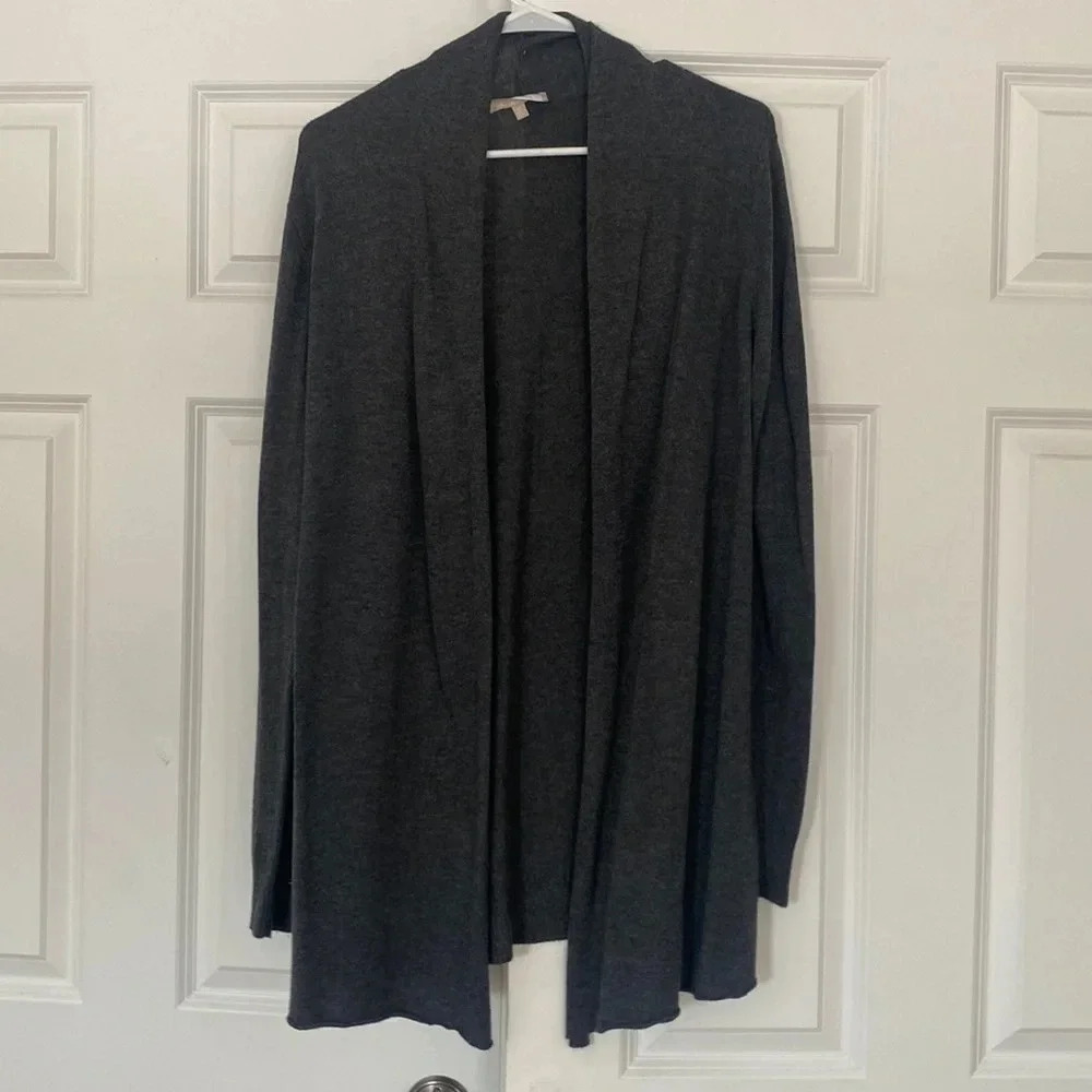 Joan Vass gray cardigan sweater size medium cashmere blend